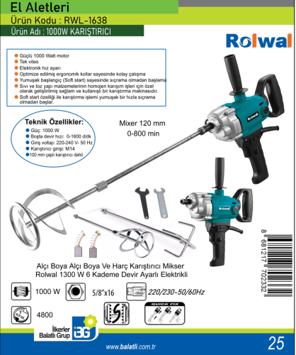 Rolwal 1000 Watt Boya Karıştırıcı Makinesi - 3