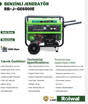 Rolwal 5.5 kW Marşlı/İpli Benzinli Jeneratör - GE6500E - 2