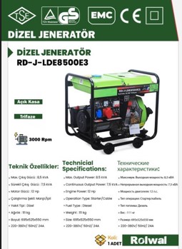 Rolwal 5.5 kW Marşlı/İpli Dizel Jeneratör - LDE8500E3 - 2