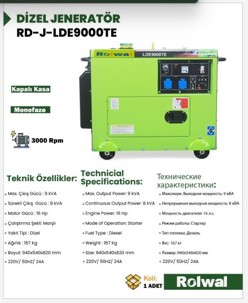 Rolwal 7 kW Marşlı Dizel Jeneratör - LDE9000TE - 2