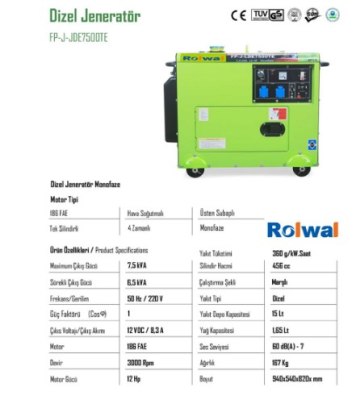 Rolwal Dizel Jeneratör Trifaze RD-FP-J-LDE7500TE - 3