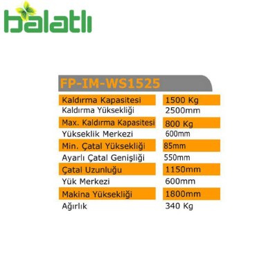 Rolwal Tam Akülü İstif Makinesi 1500 Kg FP-IM-WS1525 - 2